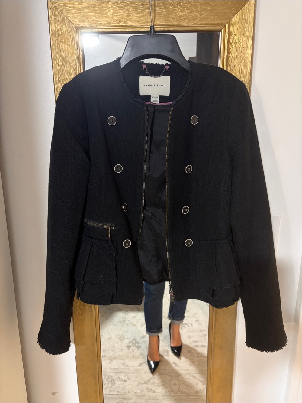 Banana Republic Black Tailored Military-Style Blazer